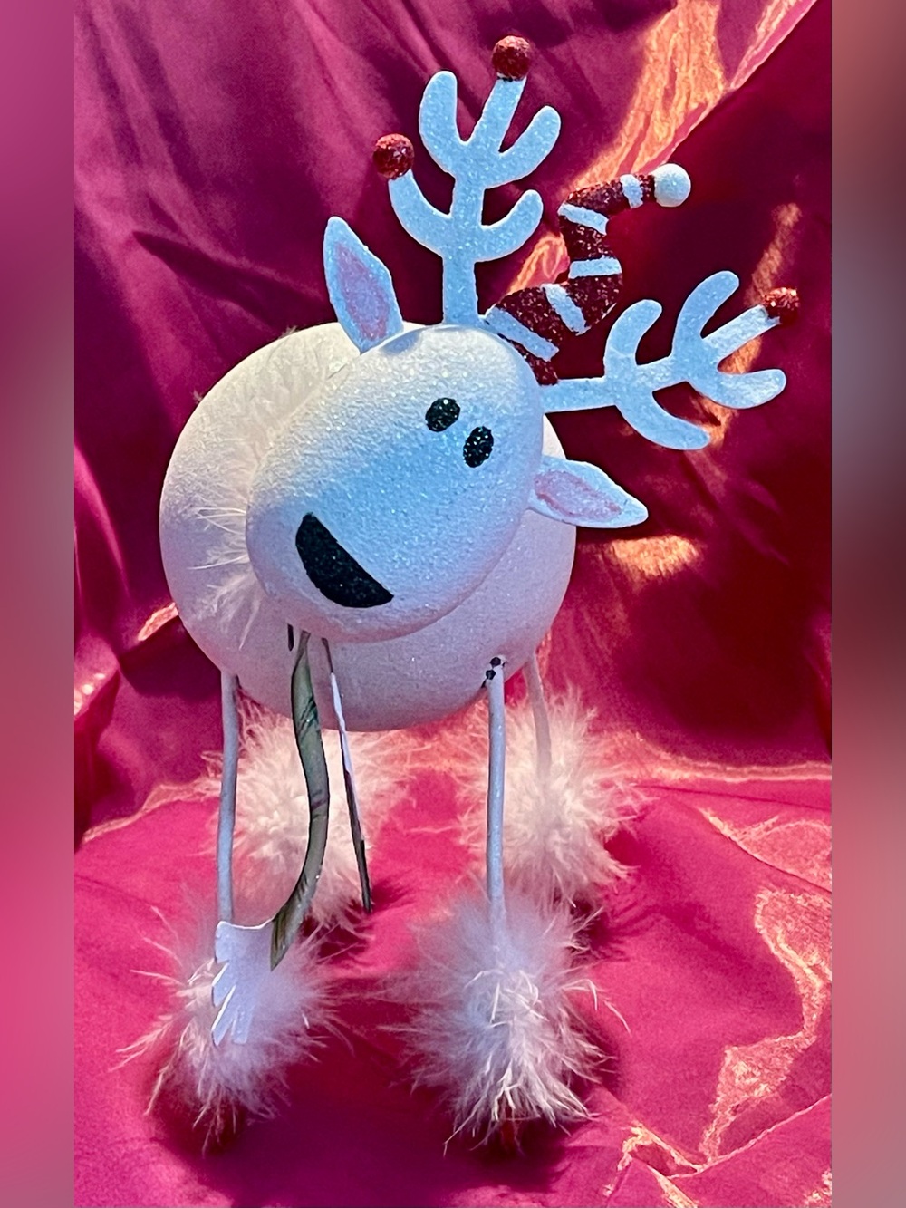 Vintagel Pier 1 Imports glitter Reindeer with moving head Boots with the fur.